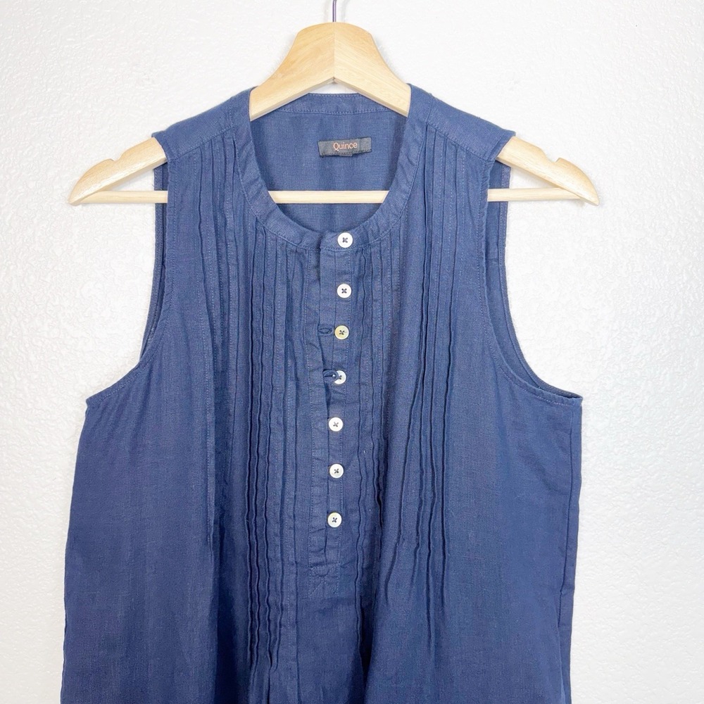 Quince 100% European Linen Sleeveless Dress Womens Size Small Pleated Popover - Picture 3 of 11